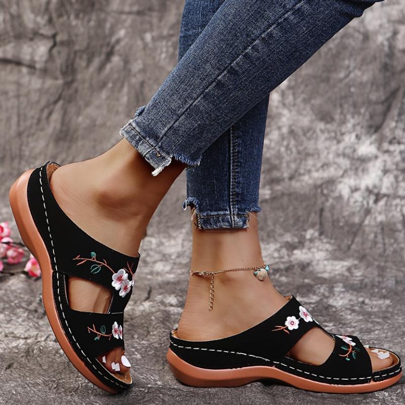 

2025 Summer Fashion Sandals Shoes Women Embroidery Summer Sandals Slipper Outdoor Flip-flops Beach Shoes Female Slippers WSH3932 35 чёрный