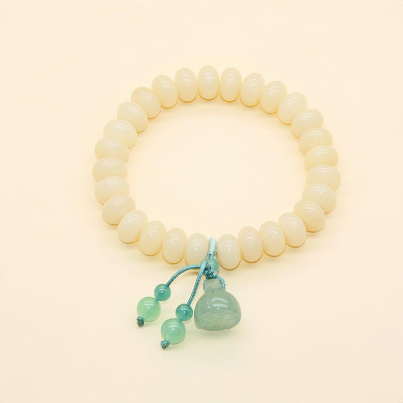 Natural White & Creamy Yellow Jade Bodhi Root Double-Strand Bracelet - New Chinese Design for Women