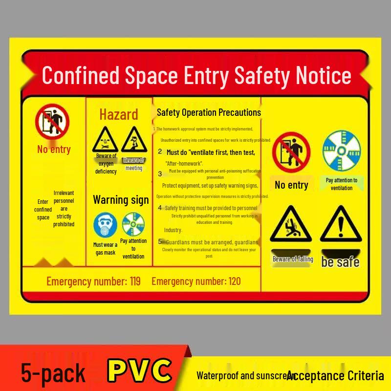 PVC Safety Warning Signs for Limited Spaces & Workplace Hazards