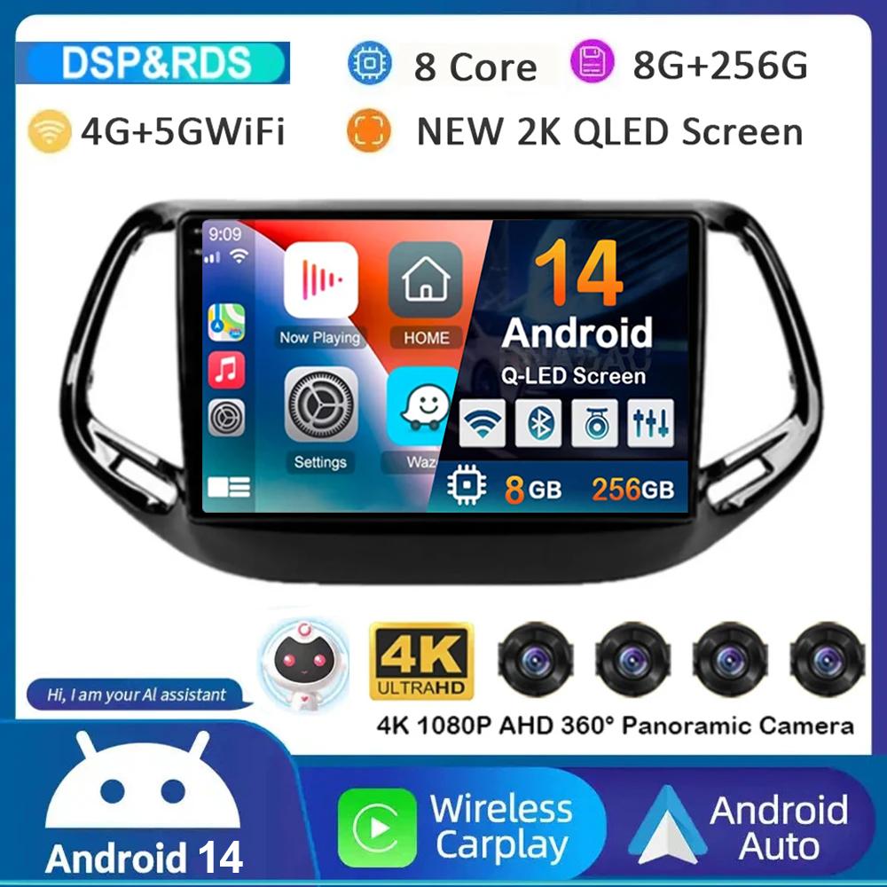 

Android 14 Carplay Auto Car Radio For Jeep Compass 2017 2018 2019 GPS Navigation Stereo Multimedia Video Player 360 Camera WIFI