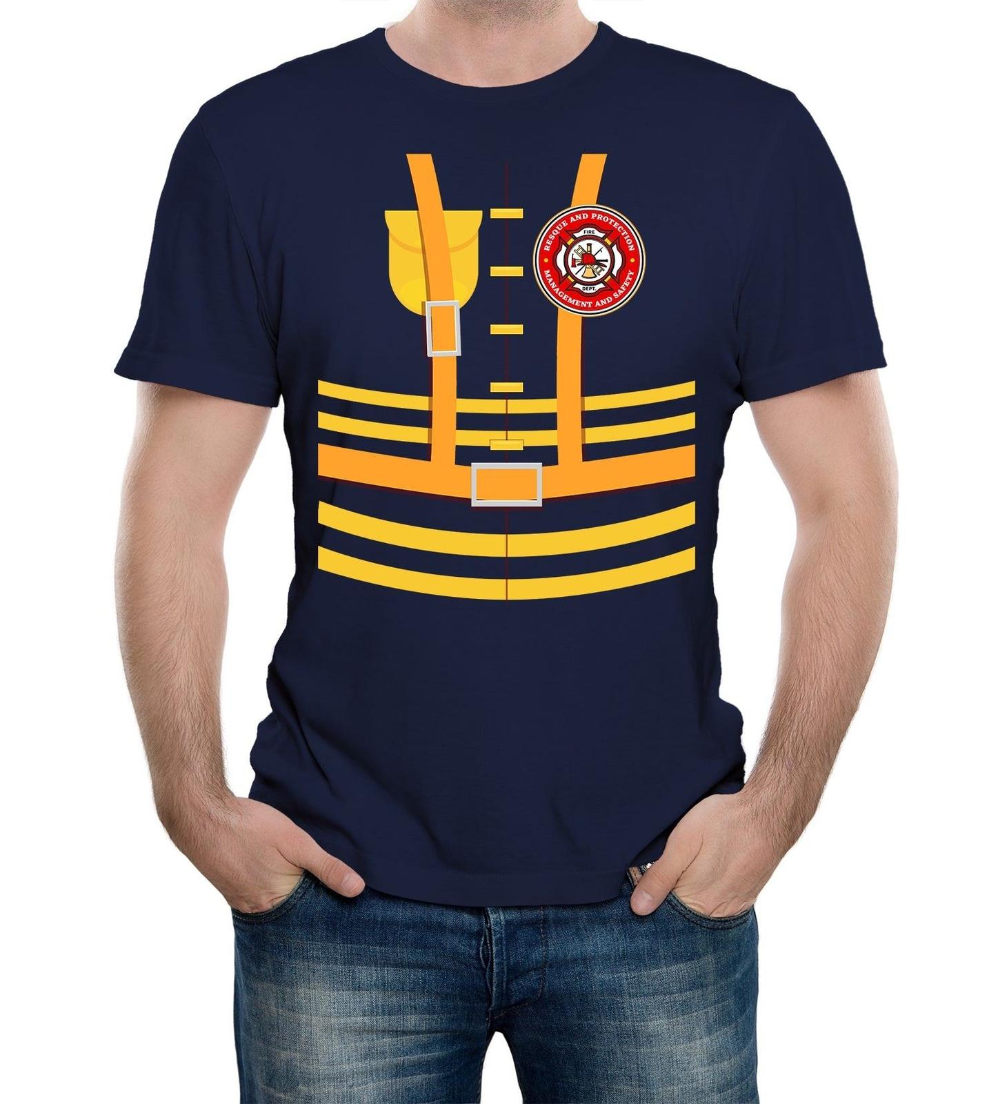 Mens Fireman Costume T-Shirt Mens Womens Tees Top Fancy Dress Party Fire Brigade Outfit S