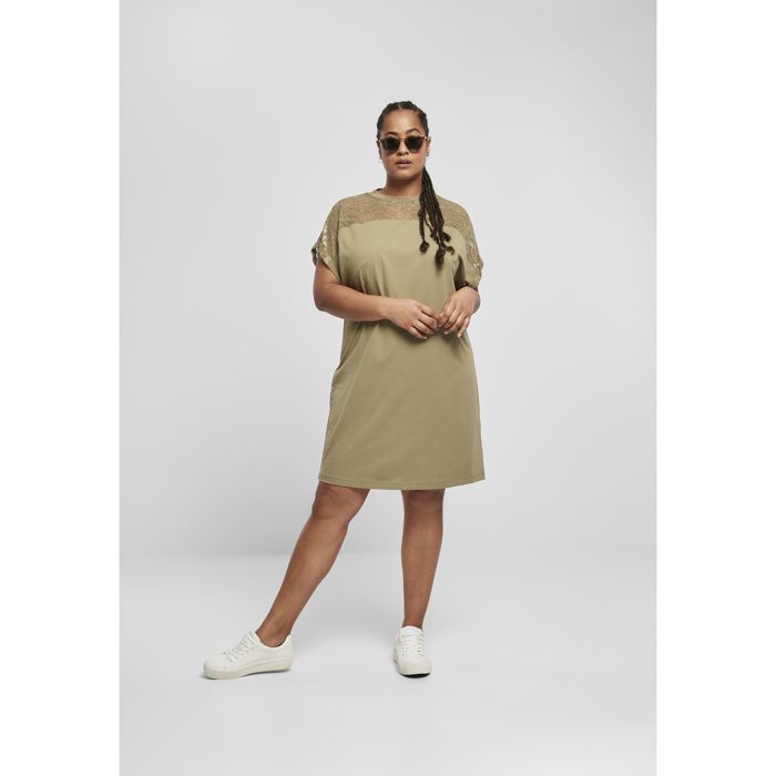 Robe - Urban Classics - Robe chemise - Dentelle élastique - Encolure ronde - Manches retroussées