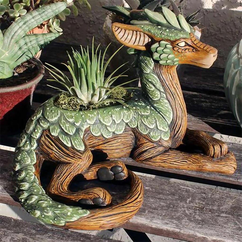 Outdoor creative dragon flower pot Garden guardian resin statue Home yard decoration Dragon flower pot Office desktop decoration