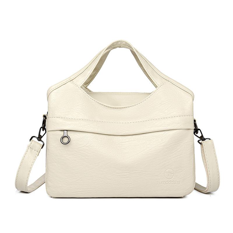 

New Retro Large Capacity Simple Casual New Product Solid Color Soft Surface Texture Casual Commuting Crossbody Shoulder Bag білий