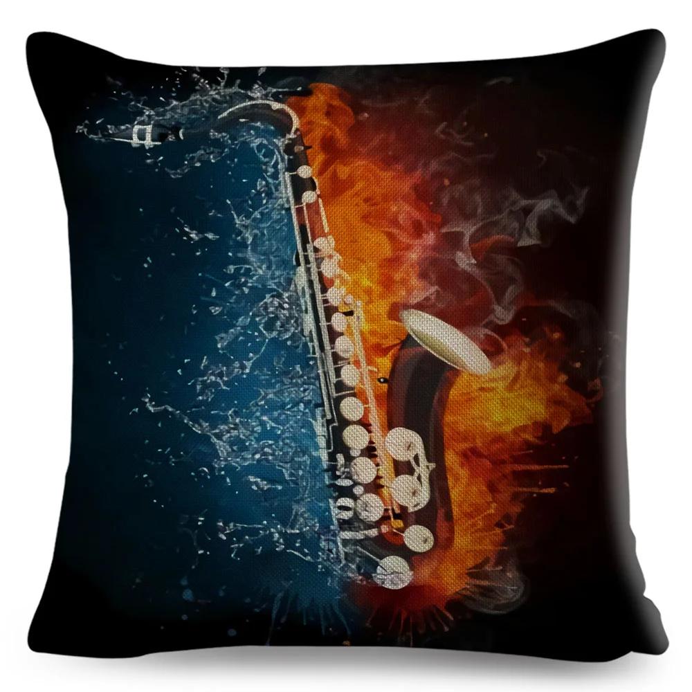 Nordic Style Music Note Pillowcase Decor Vintage Guitar Mike Printed Pillow Case for Home Sofa Polyester Cushion Cover 45x45cm
