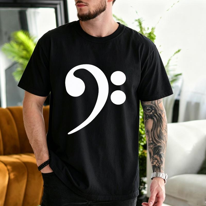Music Bass Clef Print Modal Tshirt European Size Casual Loose Round Neck Short Sleeve Top For Unisex