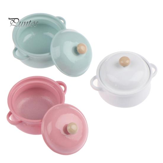 1/8 1/12  Dollhouse Miniature Candy Color Kitchen Soup Pot Model Sauce Pan Toys