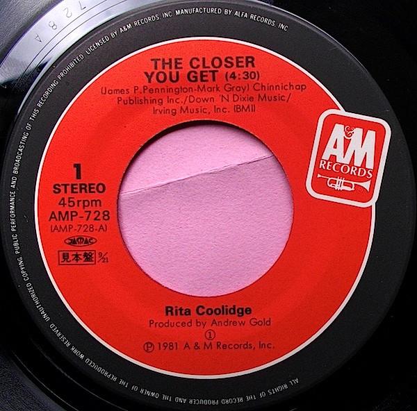

7inch Record RITA COOLIDGE The Closer You Get AMP728PROMO AM 1981 Japan Folk Used