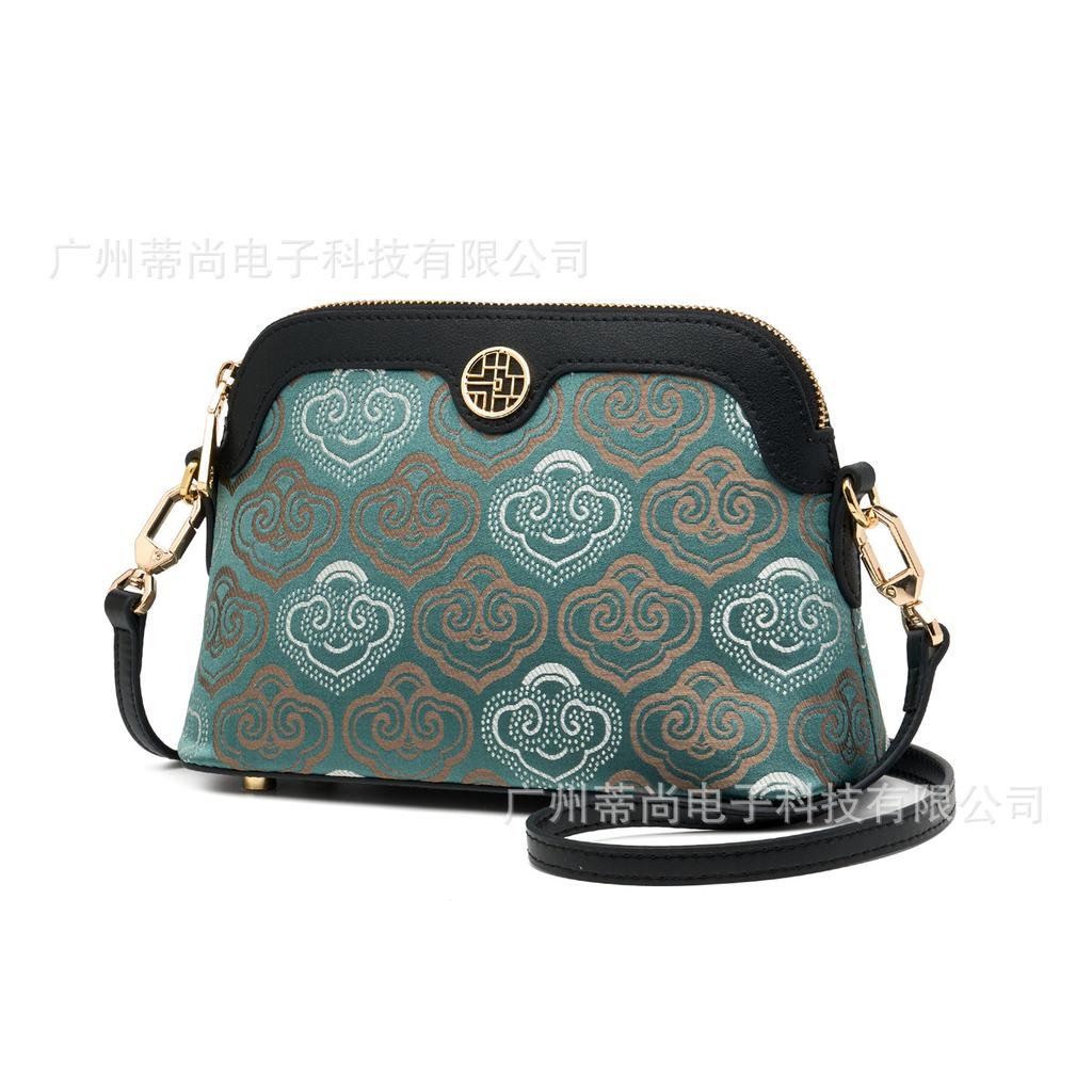 Leather Chinese style printed messenger bag 2026 new fashion women's shoulder bag Chinese style cowhide bag