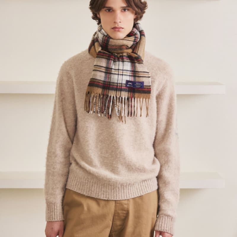 ABRAHAM MOON Merino Wool Shawl Muffler 50cm - Camel Stewart