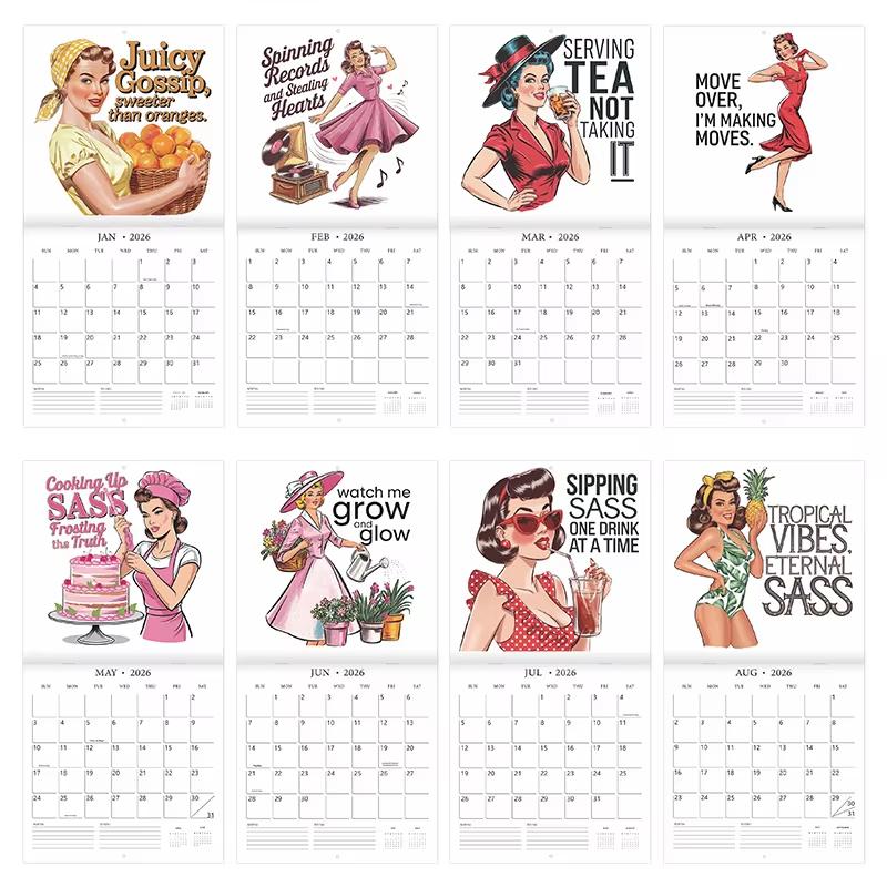 2026 Funny Sarcastic Housewives Wall Calendar With Daily Humorous Quotes In English January-December Work-From-Home Calendar