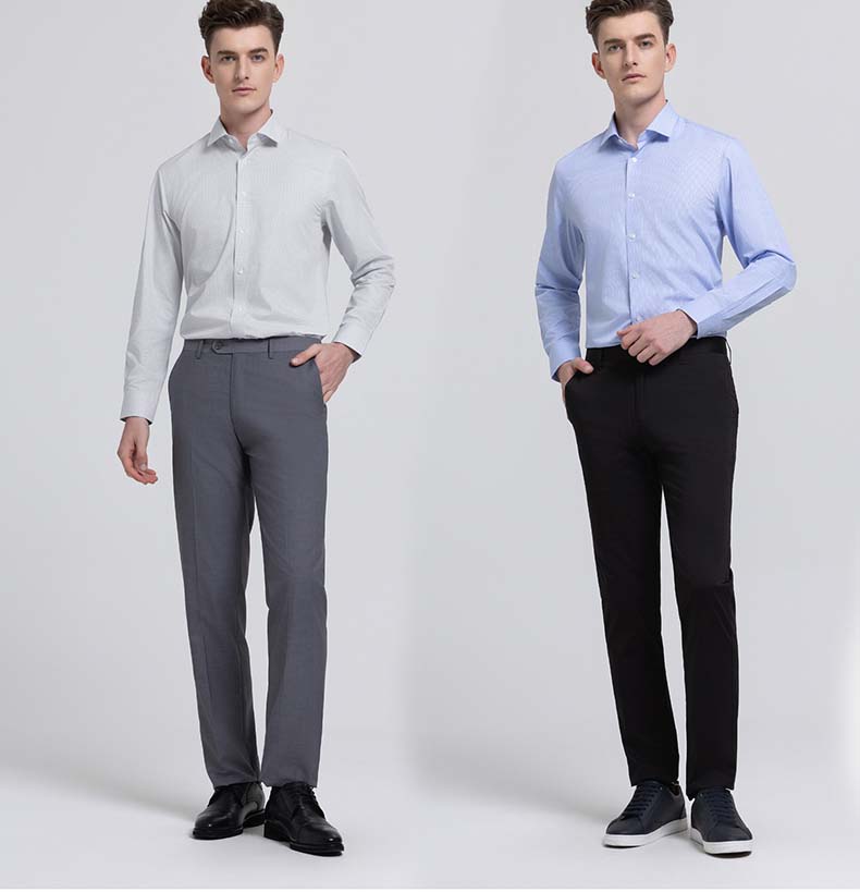 [10% Mulberry Silk] Langdeng Summer New Men's Shirt Anti Wrinkle Plaid Formal Business Long Sleeve Shirt