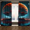 2pcs Set Tree & Planet Design Curtains-polyester Fiber   Machine Washable   Rod-shaped Pocket Can Be Easily Hung-very Suitable