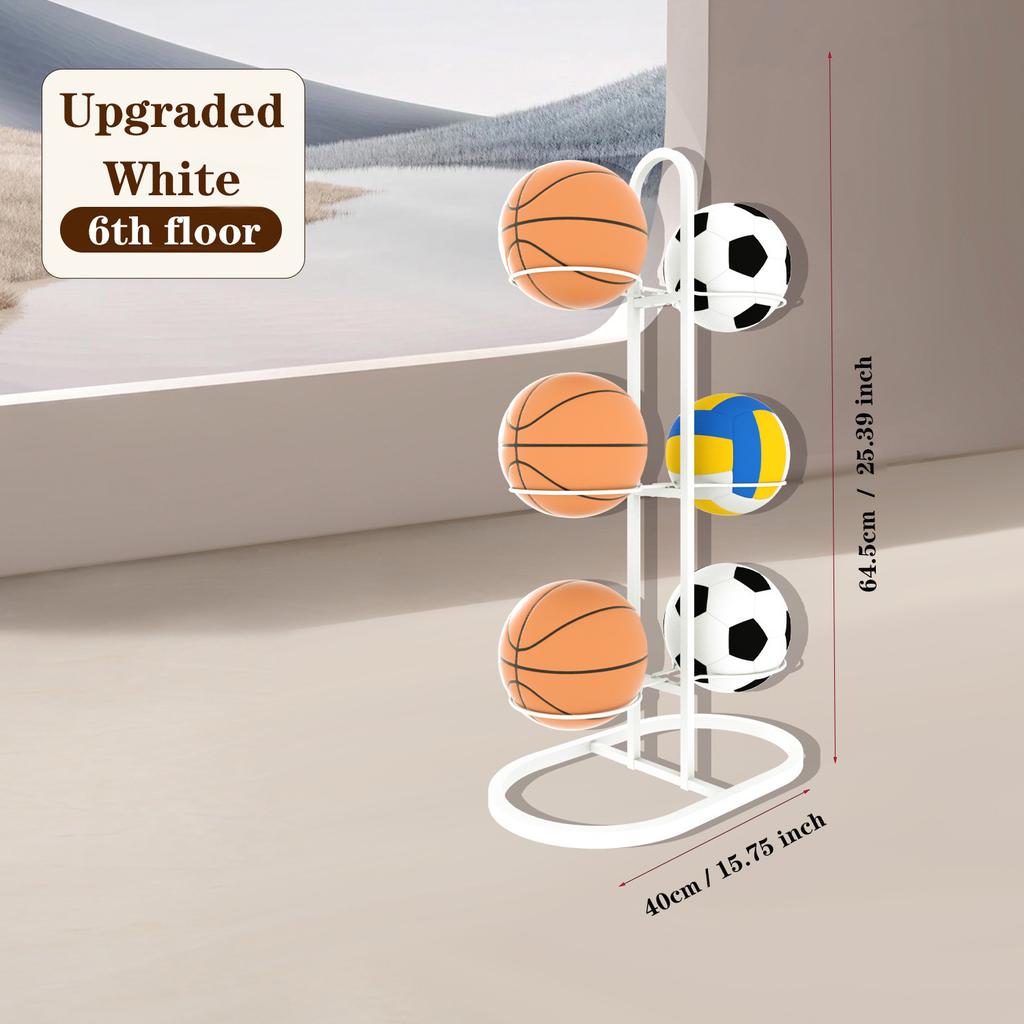 Foldable Metal Ball Storage Rack with Hooks for Basketball, Football and Sports Equipment