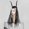Halloween Gotisk Svart Antilopehorn Pannebånd Mørke Djevel Sauhorn Heksekostyme Tilbehør med Nett for Halloween Cosplay Renessanse Fotoshoot