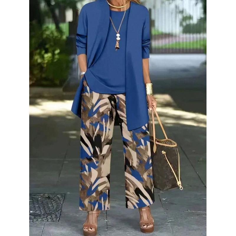 1-Piece Women's Set, Spot 1D Digital Printed Cardigan Jacket with Tank Top and Elegant Casual Pants