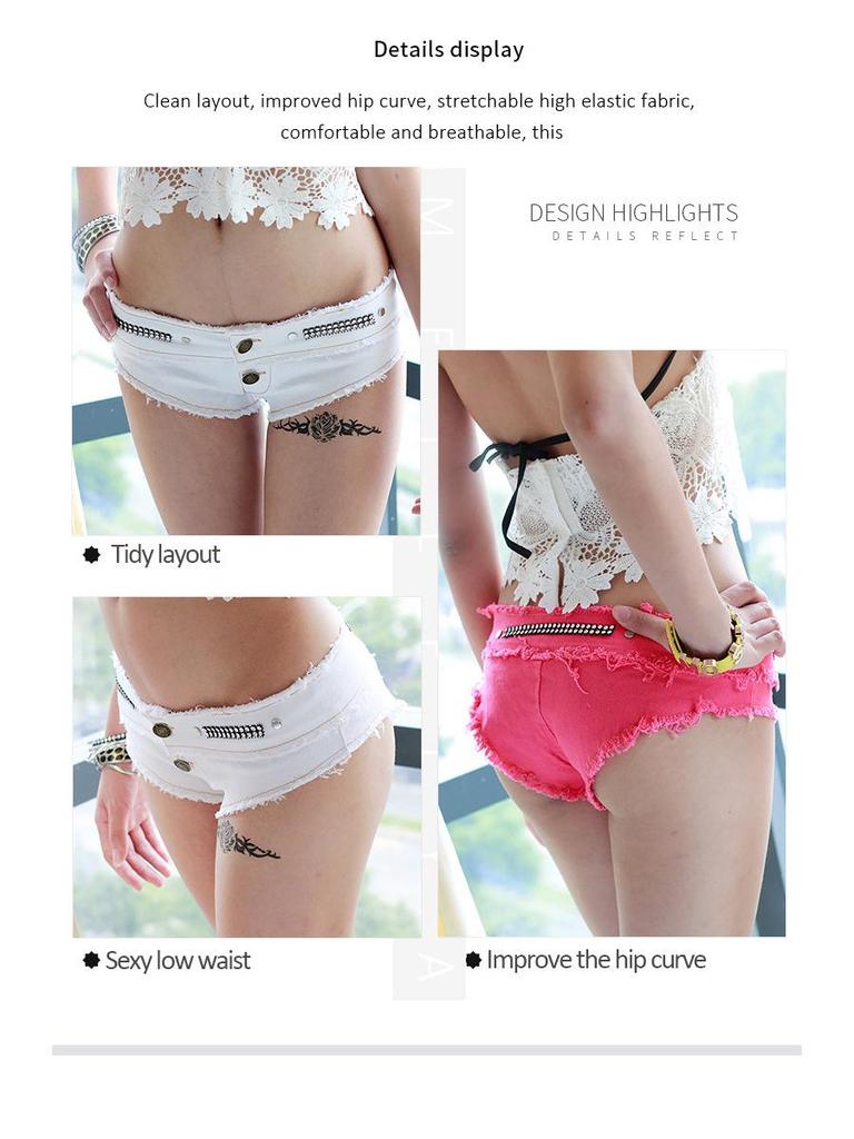 European & American Style Low Waist Denim Shorts - Sexy, High Elasticity, Plus Size Sequin Design