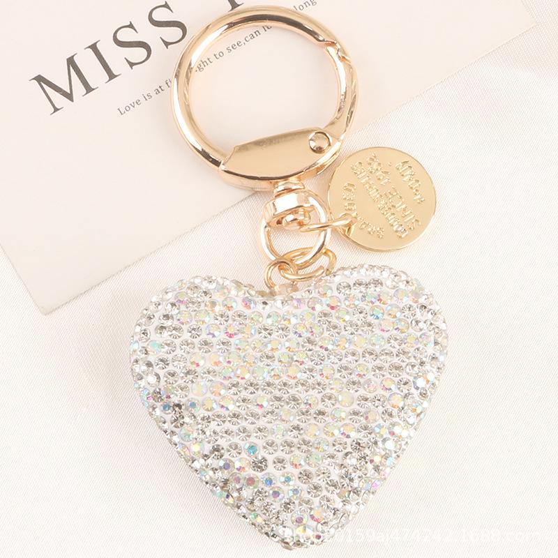 Rhinestone Keychain Heart Key Chains Peach Heart Car Keychain Women Handbag Bag Pendant Metal Crystal Keyring Accessories Gift