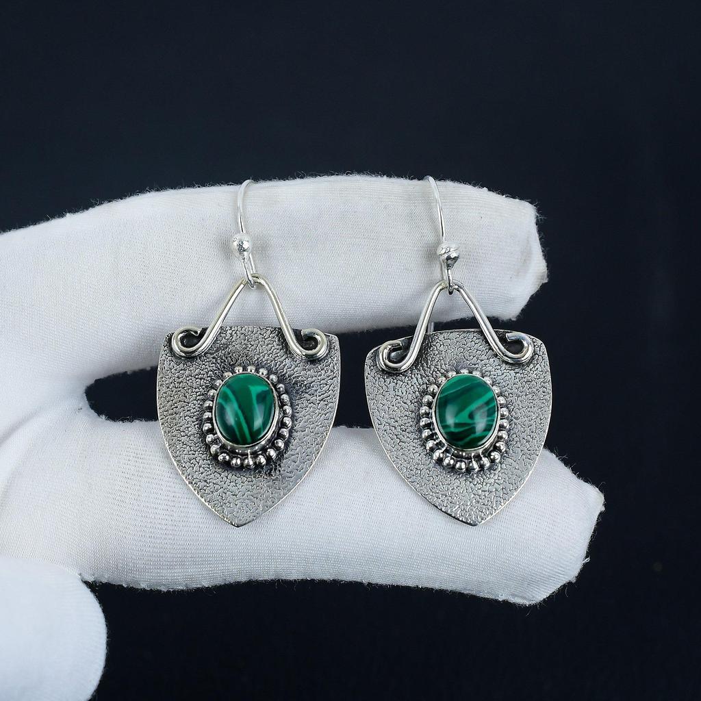 Natural Malachite Gemstone Earrings, 925 Sterling Silver Earring, Handmade Boho Silver Jewelry Dangle Earrings, Thanksgiving Gift