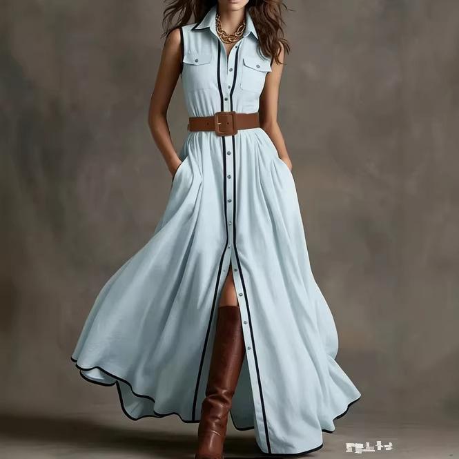 2026 Retro Style Sleeveless Ruffled White Cotton-Linen Blend Long Dress