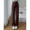 Women's High-Waisted Coffee Wide-Leg Jeans - Retro Korean Style