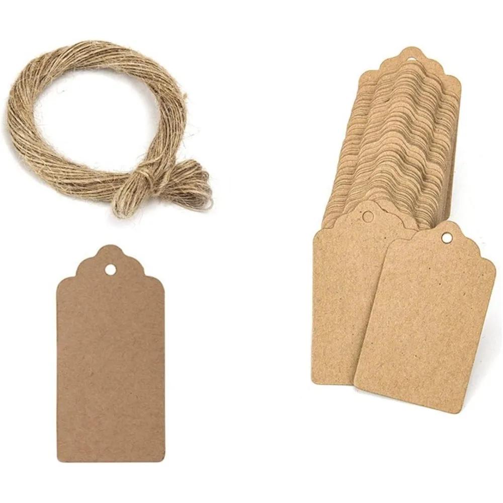 For Brown Premium Double Sided Card Clothes Tag, Send 20m Hemp Rope Make Gift Tag Price Tag and DIY 100 Pcs 3 X 5 CM
