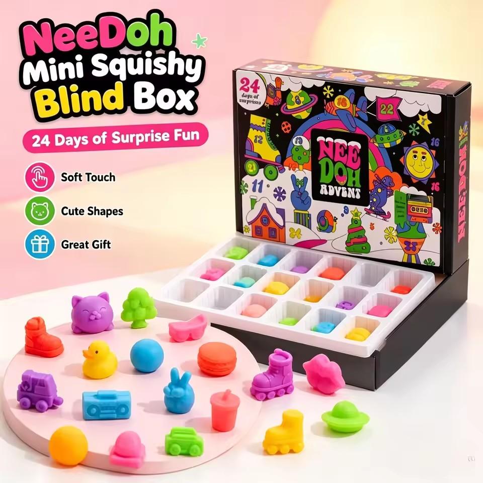NeeDoh Adventskalender Geschenk für Teenager 24 Tage 3D PVC Puppen Countdown Weihnachten Neujahr Überraschungsgeschenke