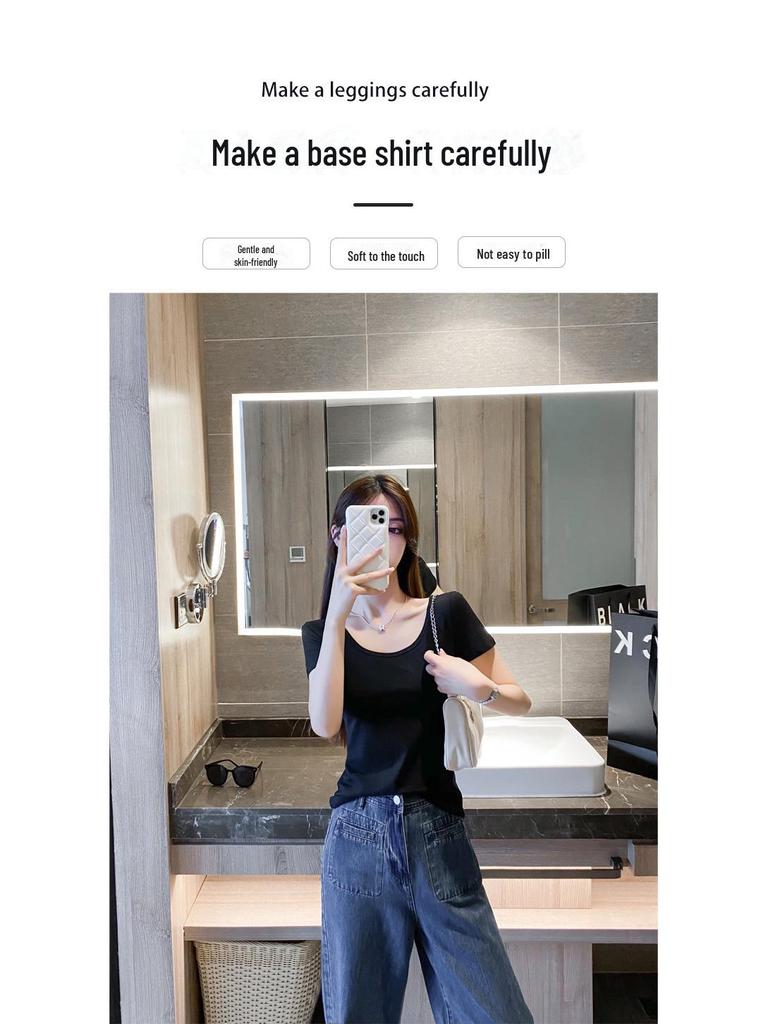 Women's 2025 High-Quality Cotton U-Neck Backless Slim-Fit Short Sleeve T-Shirt