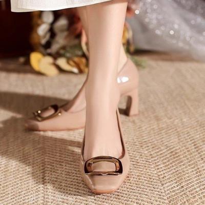 Women Cool Light Weight Wine Red Spring & Summer Slip On Square Heel Shoes Lady Classic Black Office Heels Beige Hotel Work A146