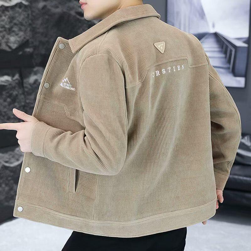 Men's 2024 Korean Style Corduroy Jacket - Velvet-Lined, Thick, Lapel Design for Autumn and Winter