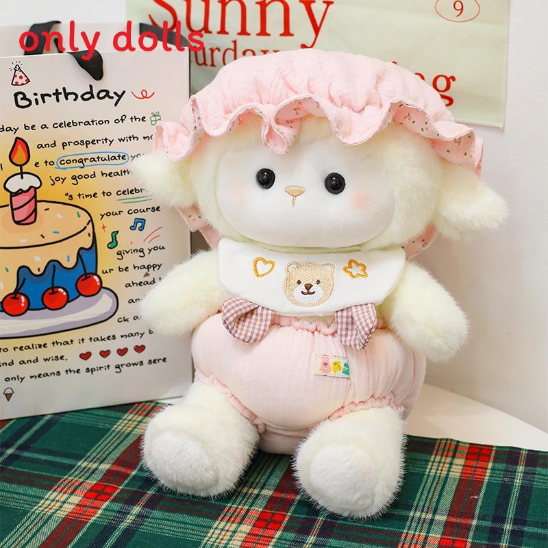

Plush Lamb Collectible Toy With Hat Design And Pp Cotton For Kids And Giftgiving 25cm рожевий