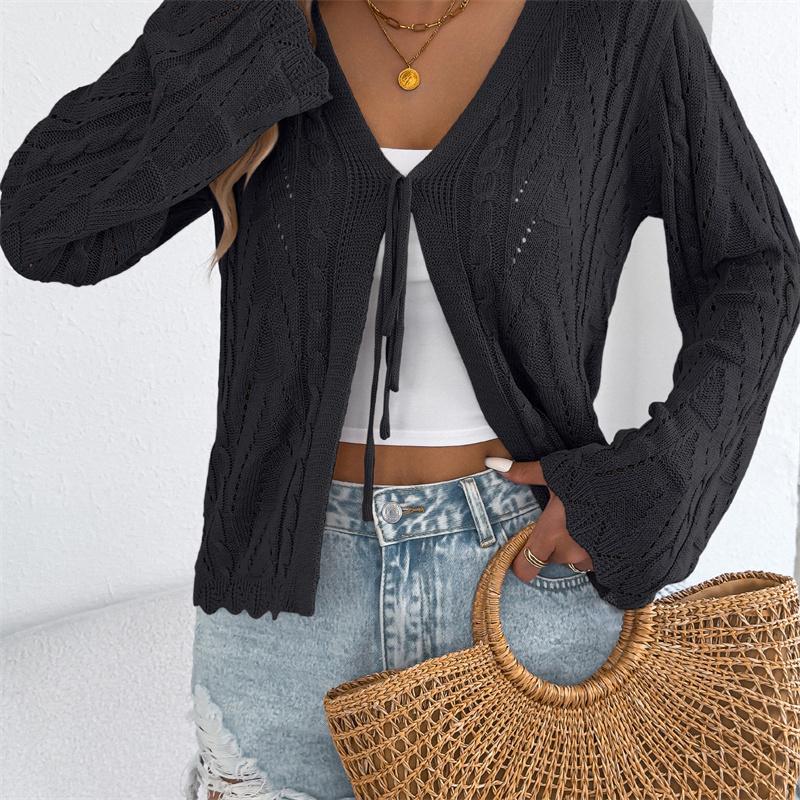 2026 Spring/Summer Women's Knitted Hollow Lace Open Shirt S-XL