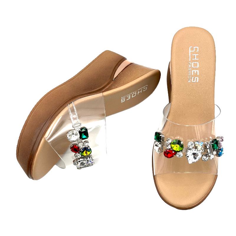 2025 Women's Chain Platform Wedge Sandals: Summer Holiday Style with 9.0cm Thick Sole & Rhinestone Details