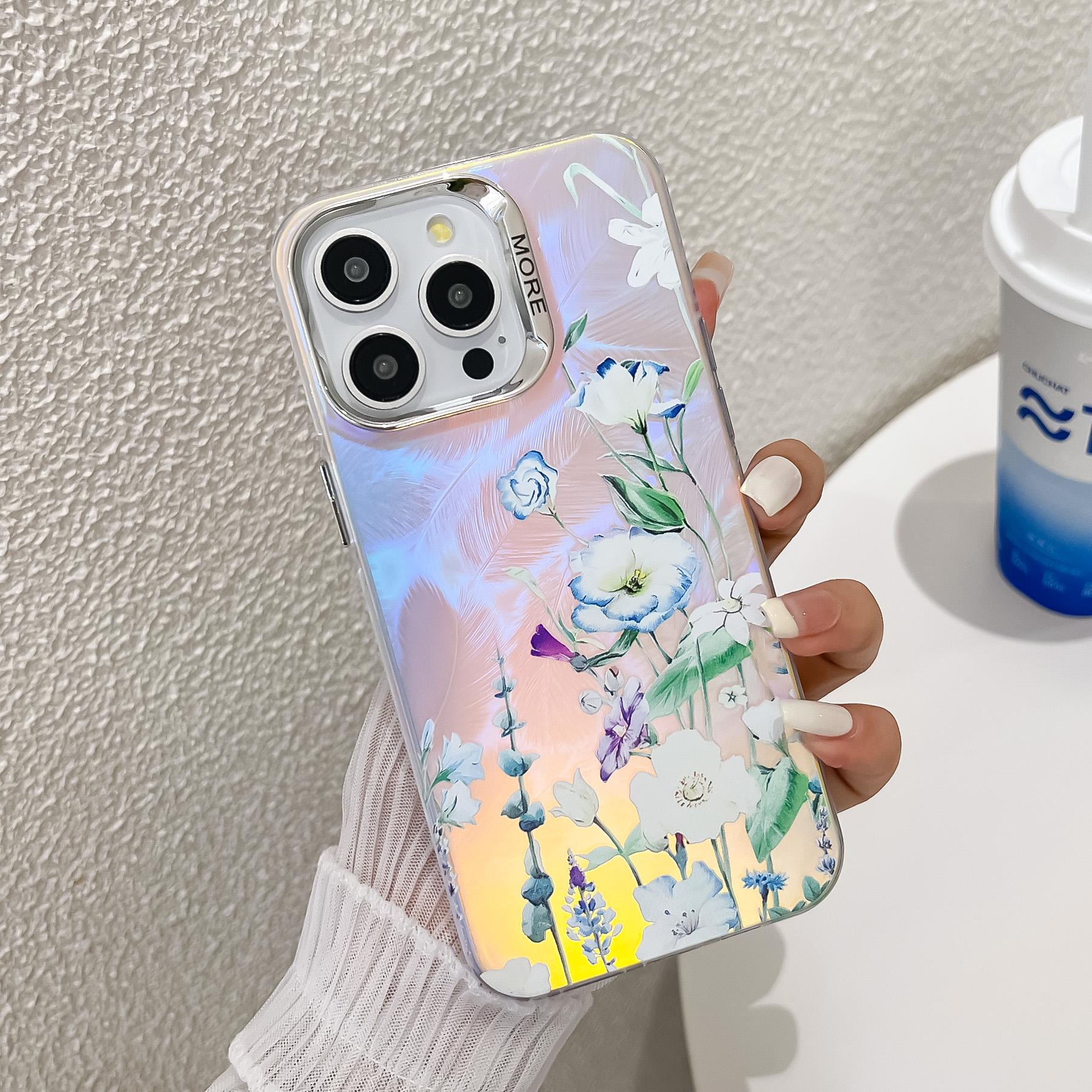 

For iPhone 13 Pro Max Case Flower Pattern Electroplated Shockproof Phone Back Cover AH8