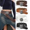 Womens Vintage Western Style Belt With Circular Rivets PU Leather Wide Waistband Casual Streetwear