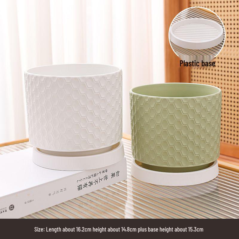 Elegant Large Ceramic Flower Pot with Saucer for Home - Light Luxury Style Ideal for Orchids, Succulents, and Green Plants