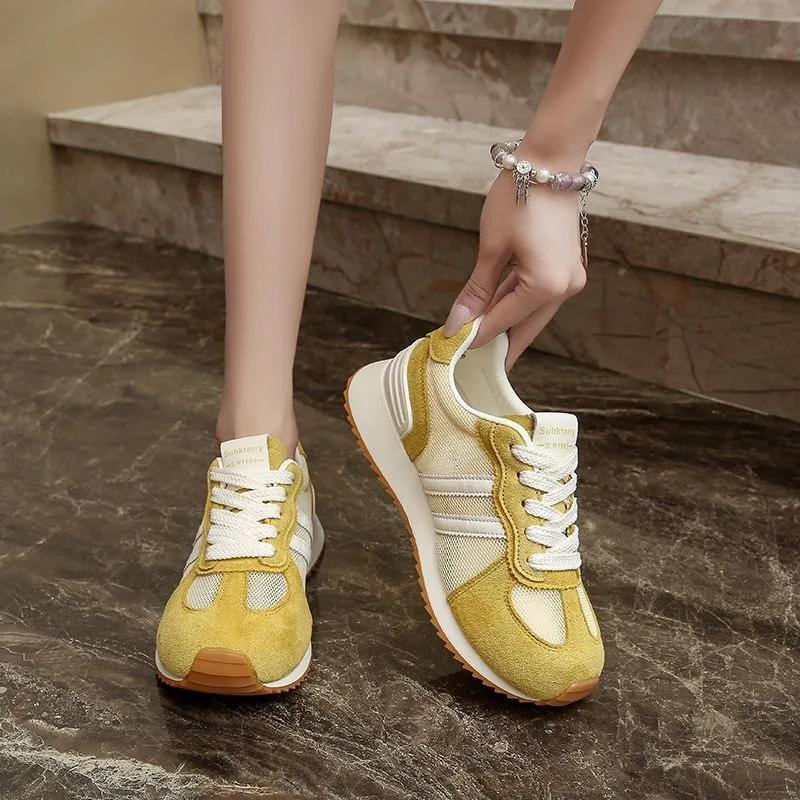 Chaussures décontractées tendance pour l'été, chaussures de sport légères antidérapantes à lacets pour femmes, bout rond semelle épaisse, empeigne en mesh respirant