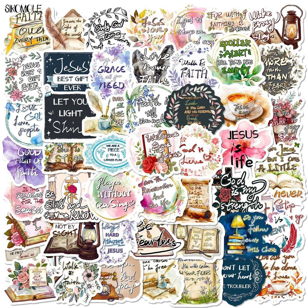 10 30 50Pcs Motivational Jesus Phrase Stickers Aesthetic Flower Decal Diy Laptop Guitar Skateboard Waterproof Graffiti Sticker
