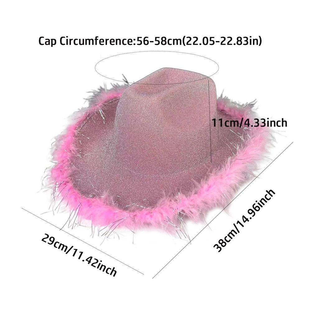 Plush Brim Cowboy Bucket Hat Pink Silver Panama Hat New Fisherman Cap  for Camping Hiking