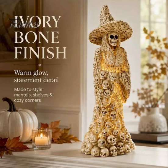 Spooky Tabletop Ornament for Halloween Skull Witch Figurine, Resin Skeleton Ornament, Gothic Creative Figurine Home Creepy Statue Mantel Decoration
