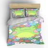 3PC Green Frog in Colorful Flowers Print Bedding Set 1 Duvet Cover 2 Pillowcases for Adult and Children Luxury Gift Full Size