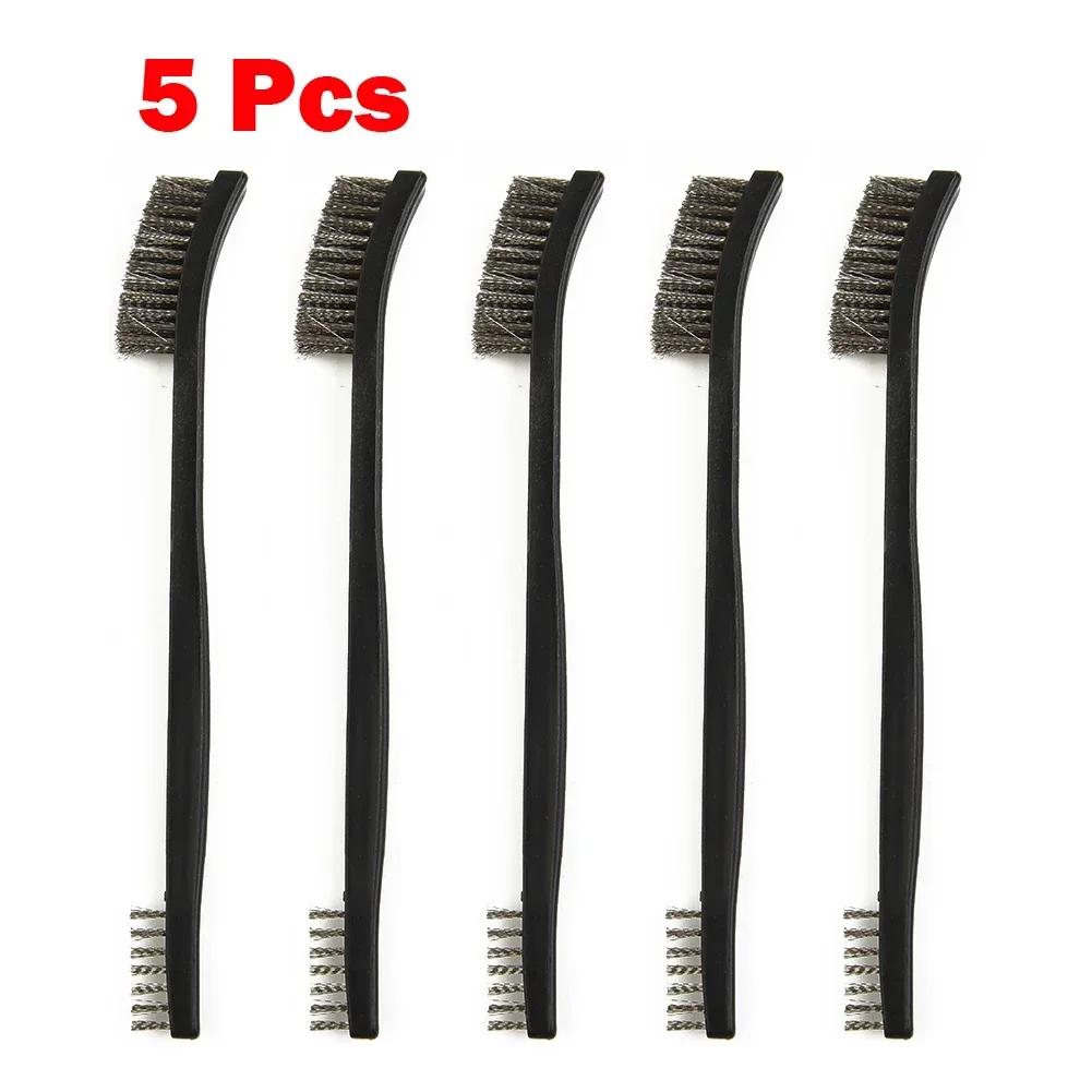 5Pcs Double Head Wire Brush Set Steel Brass Nylon Cleaning Polishing Metal Rust Double Headed Rust Removal And Cleaning Brush