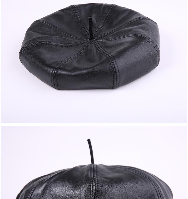 Women's Genuine Sheepskin Octagonal Beret - Korean-Style Celebrity Leather Hat for Autumn/Winter