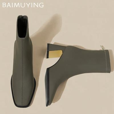Ankle Boots Winter Women Shoes Leather Pointed Toe Mid Heels Elegant Shoes 2025 Trend Fashion Pumps Goth Chelsea Botas De Mujer