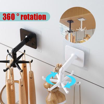 Rotating Hook Without Punching Kitchen Adhesive Household Wall Hanging Creative Adhesive Hook  Multifunctional Wall Past Storage