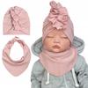Komplet Dresowy Czapka Niemowlęca Turban I Chustka Pudrowy Róż 44-46