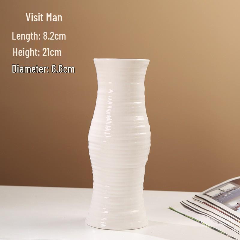 Retro White Ceramic Flower Vase – Creative Ornament for Living Room or Dining Table, Perfect for Hydroponic and Fresh Flowers with a High-End Feel.