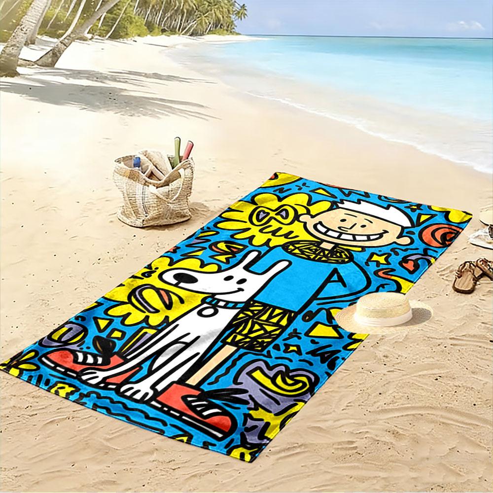 Cartoon Boy and Dog Print A must-have beach towel for beach travel