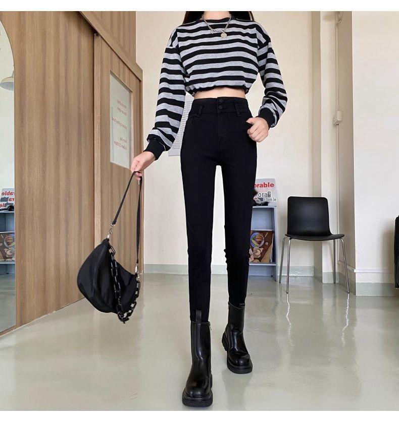 Korean Style Women's High-Waisted Elastic Skinny Jeans for Spring and Autumn