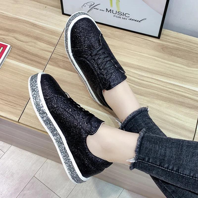 Fashion Sequins Women Vulcanize Shoes Platform Sneakers Crystal Bling Shoes Girl Flats Glitter Casual Sneaker Female Breathable Shoe